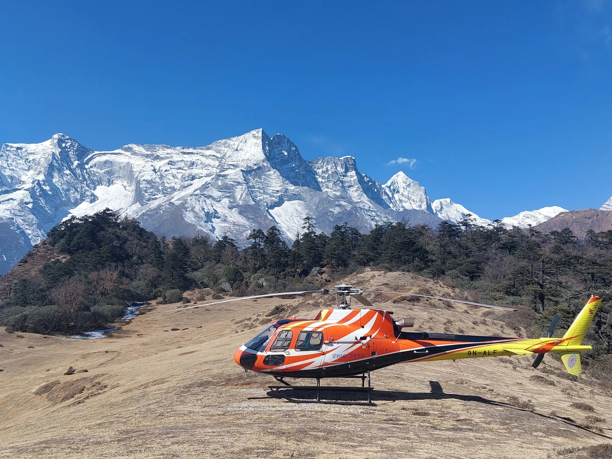 Helicopter from a different angle with scenic views
