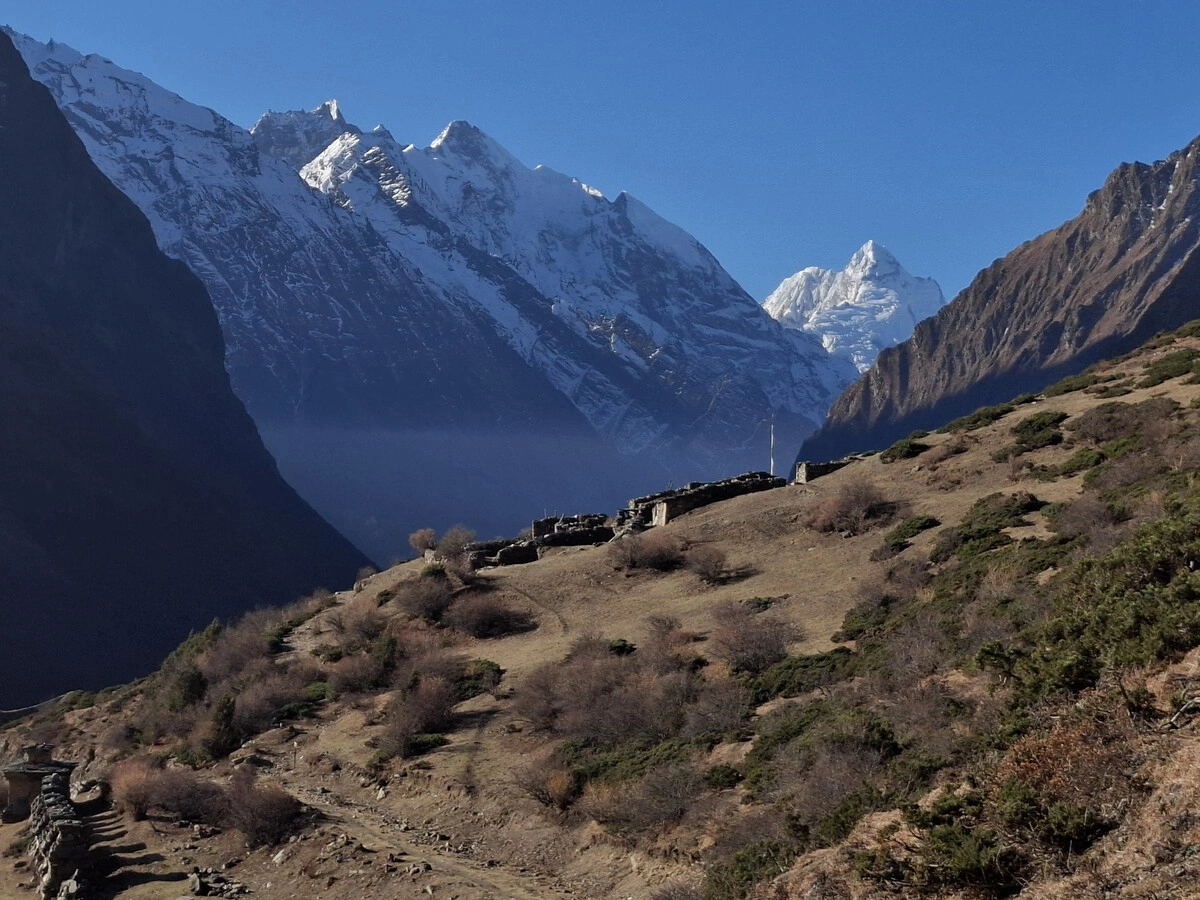 Morning Sunshine Over Ganesh Himal Range at Mu Gompa